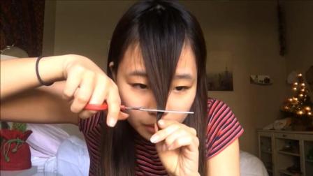 妹子尝试自己剪齐刘海, 两三剪刀剪断, 秒变高中学生妹