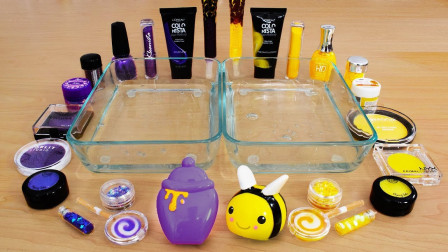 化妆品也能做无硼砂泥？左边紫色右边黄色，混合后会是什么颜色