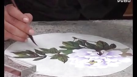 画家安田国画技法教学视频系列—紫色水墨牡丹团扇画法-艺术114