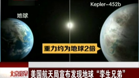 美国航天局宣布发现地球“孪生兄弟” 北京您早 150724