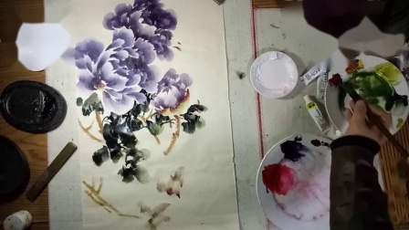 写意紫色牡丹的完整画法-小石国画