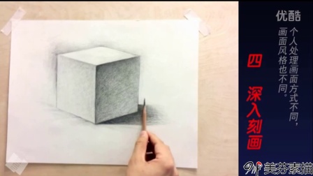 素描入门教学视频：素描几何形体正方体的画法步骤！新手素描初级培训素描基础教程